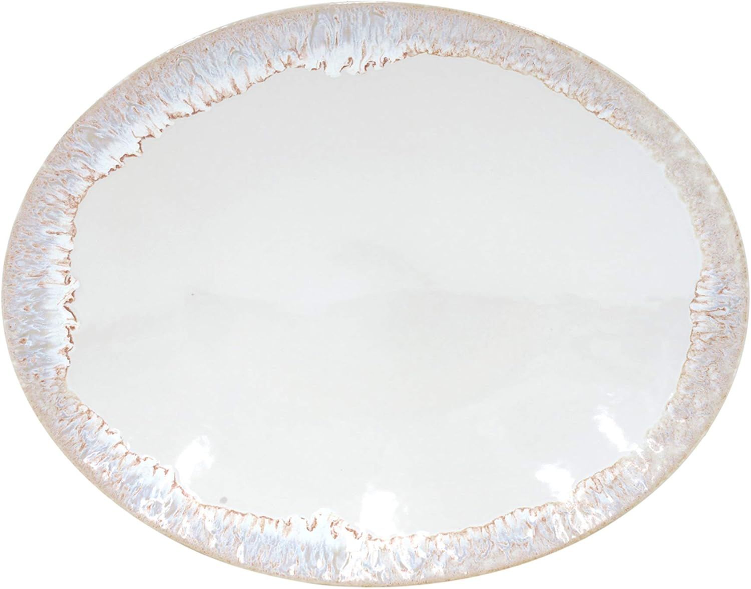 White Ceramic 16'' Oval Platter with Reactive Glaze