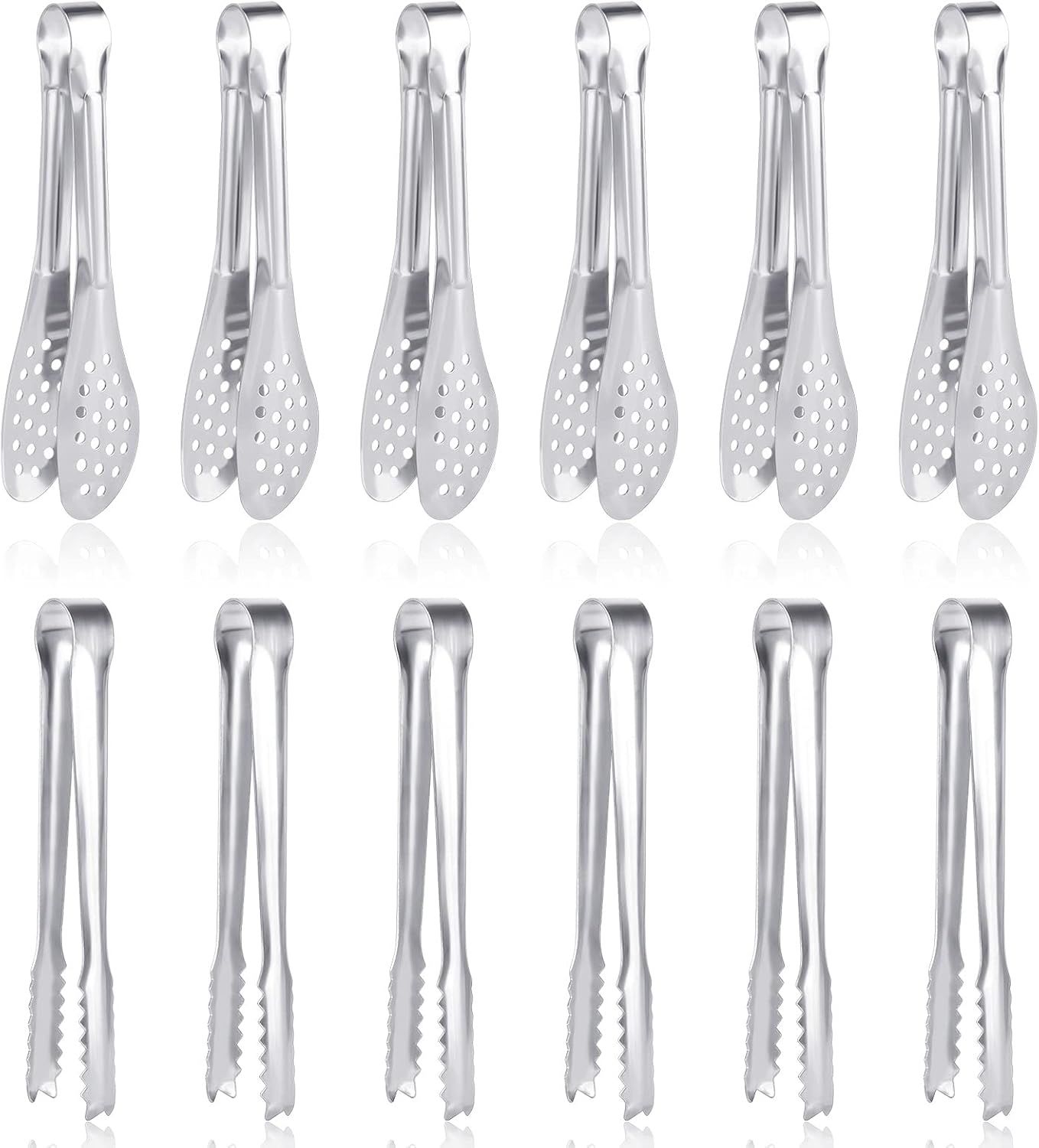 Set of 12 Polished Stainless Steel Mini Serving Tongs