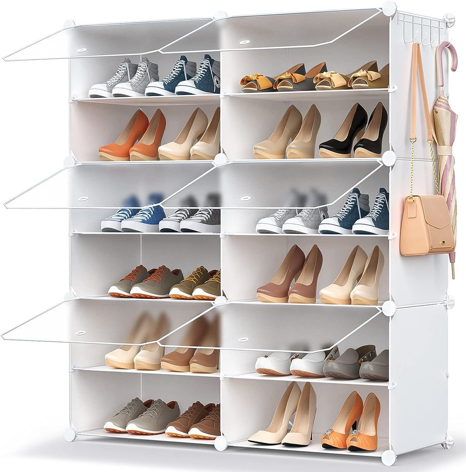 White 6-Tier Metal and Plastic Expandable Shoe Rack