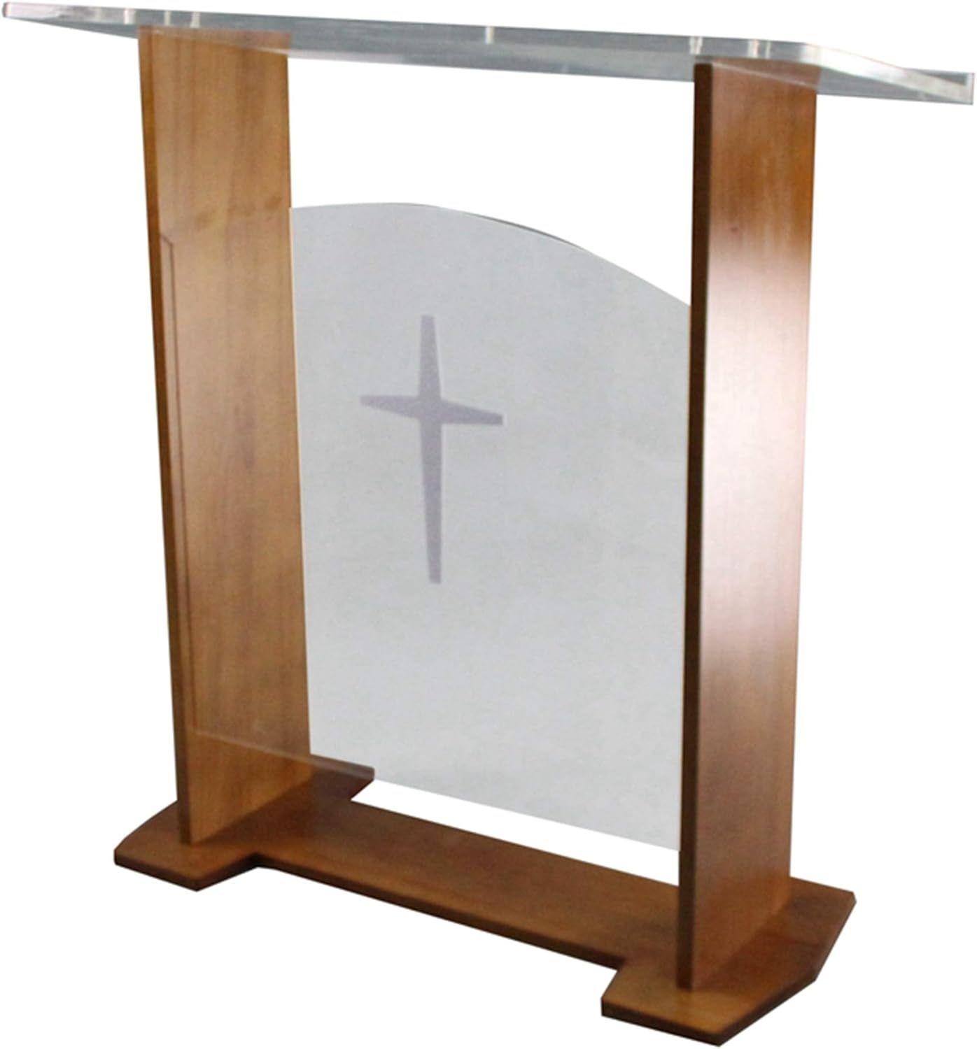 Brown Wood and Acrylic Podium with Optional Cross Panel