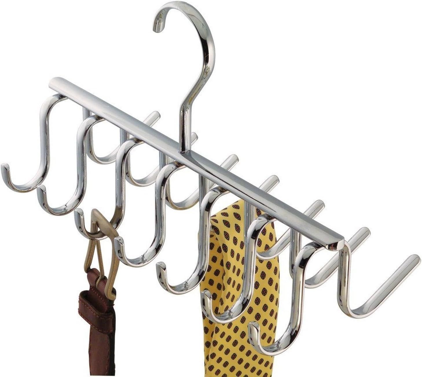 Chrome Metal Tie and Belt Organizer with 14 Hooks