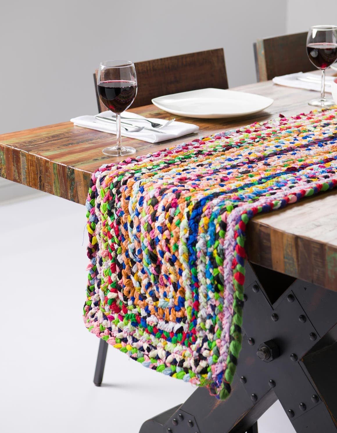 Handmade Colorful Cotton Braided Chindi Table Runner