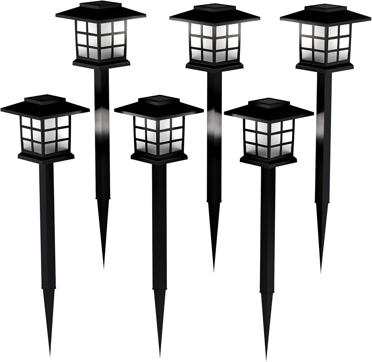 Black Solar LED Pathway Coach Lights Set of 6