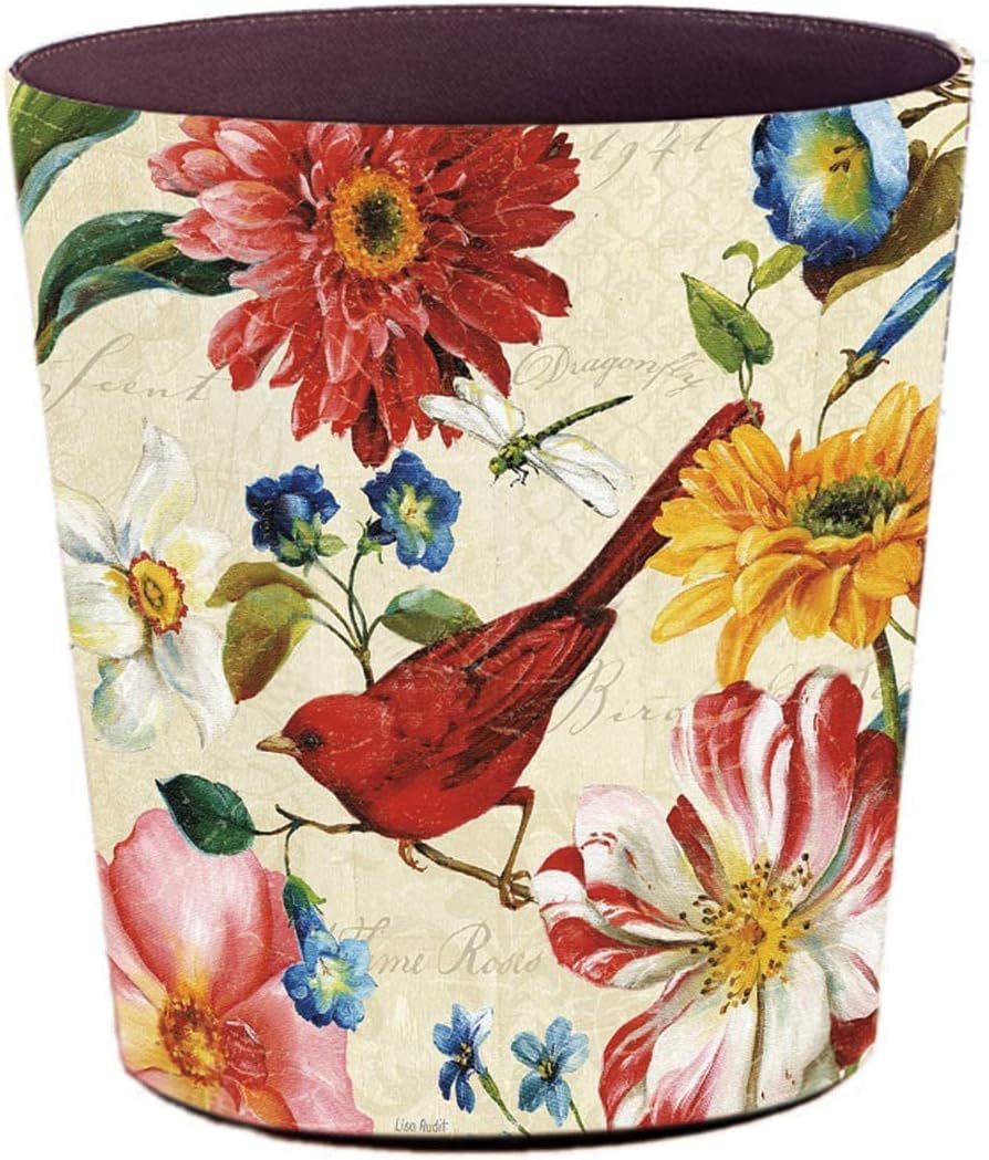 Retro Floral Pattern Waterproof Cylindrical Trash Can