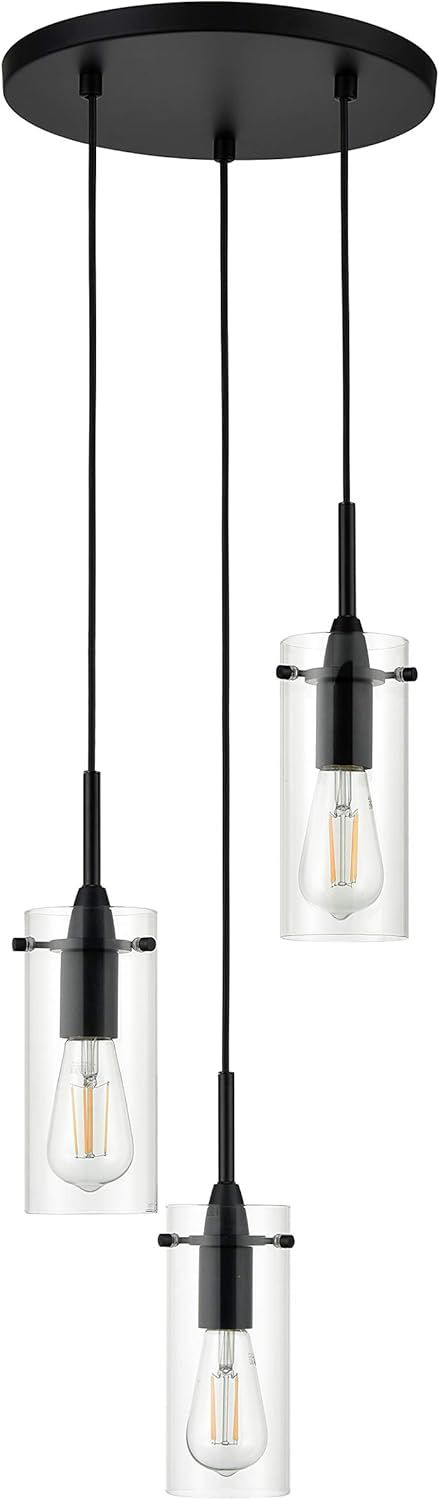 Effimero Black Metal and Glass 3-Light Cluster Pendant Chandelier