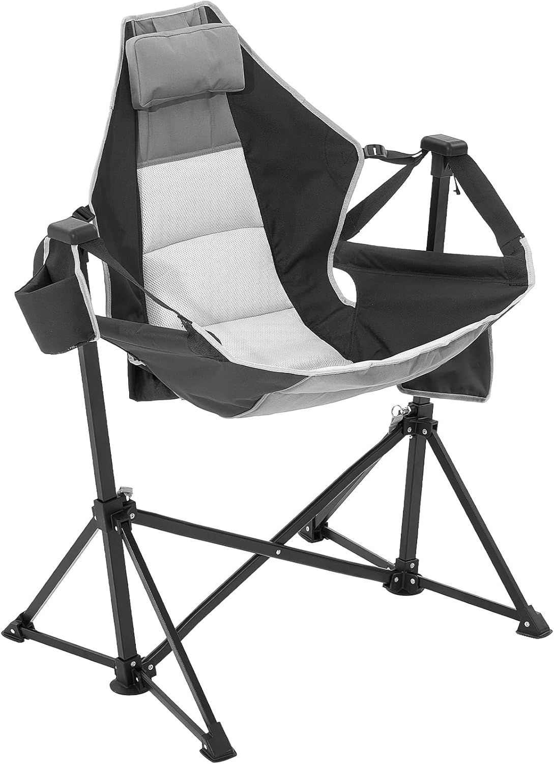 Black and Gray Mesh Reclining Camping Hammock Chair with Cup Holder