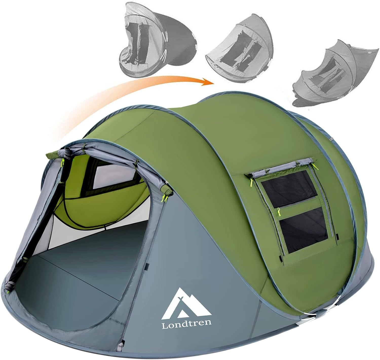 Green & Grey Four Season 4 Person Tunnel Camping Tent with Vestibule