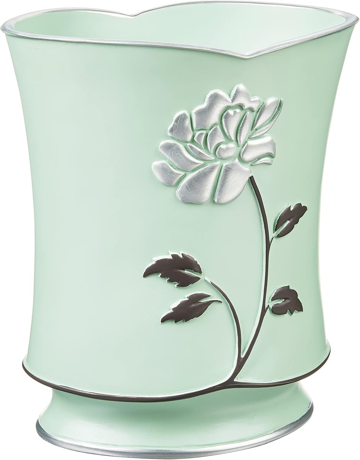 Aqua and Pearl White Floral Plastic Bathroom Waste Basket