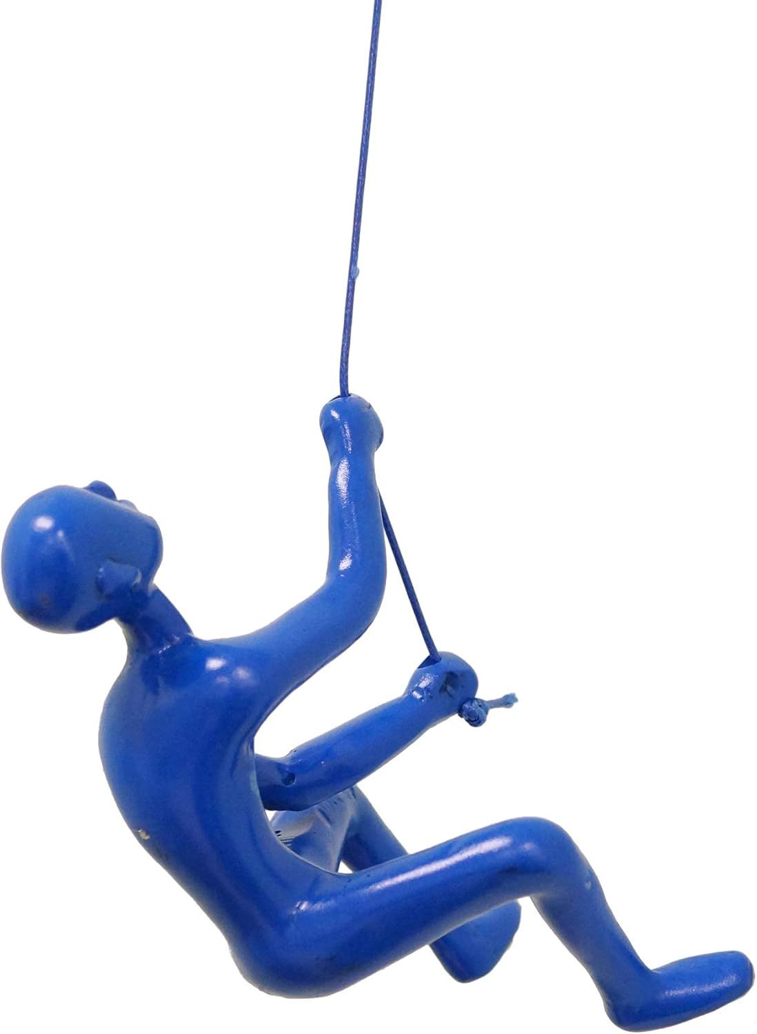 Blue Resin Climbing Man Wall Sculpture with Leather Rope