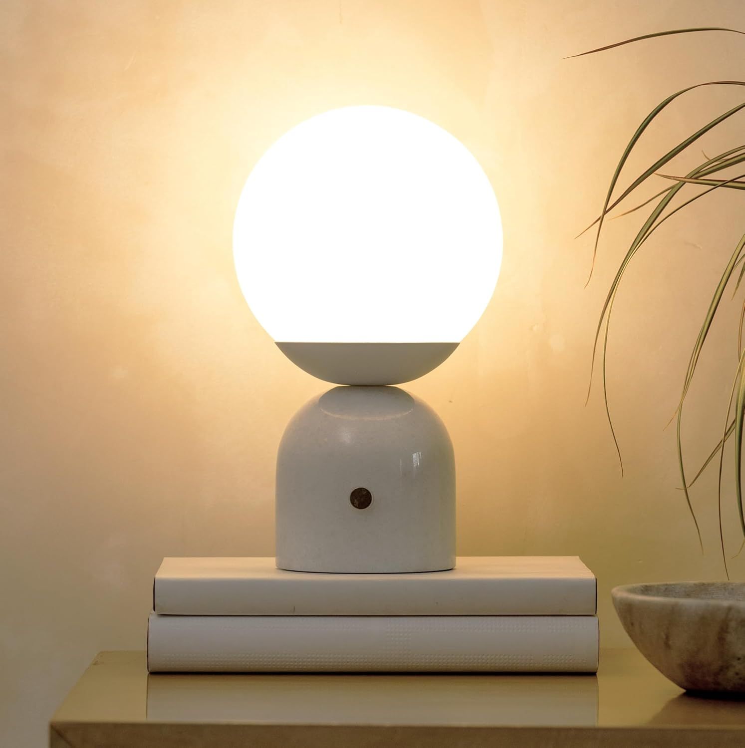 Mila White Marble Base LED Table Lamp with Frosted Globe Shade