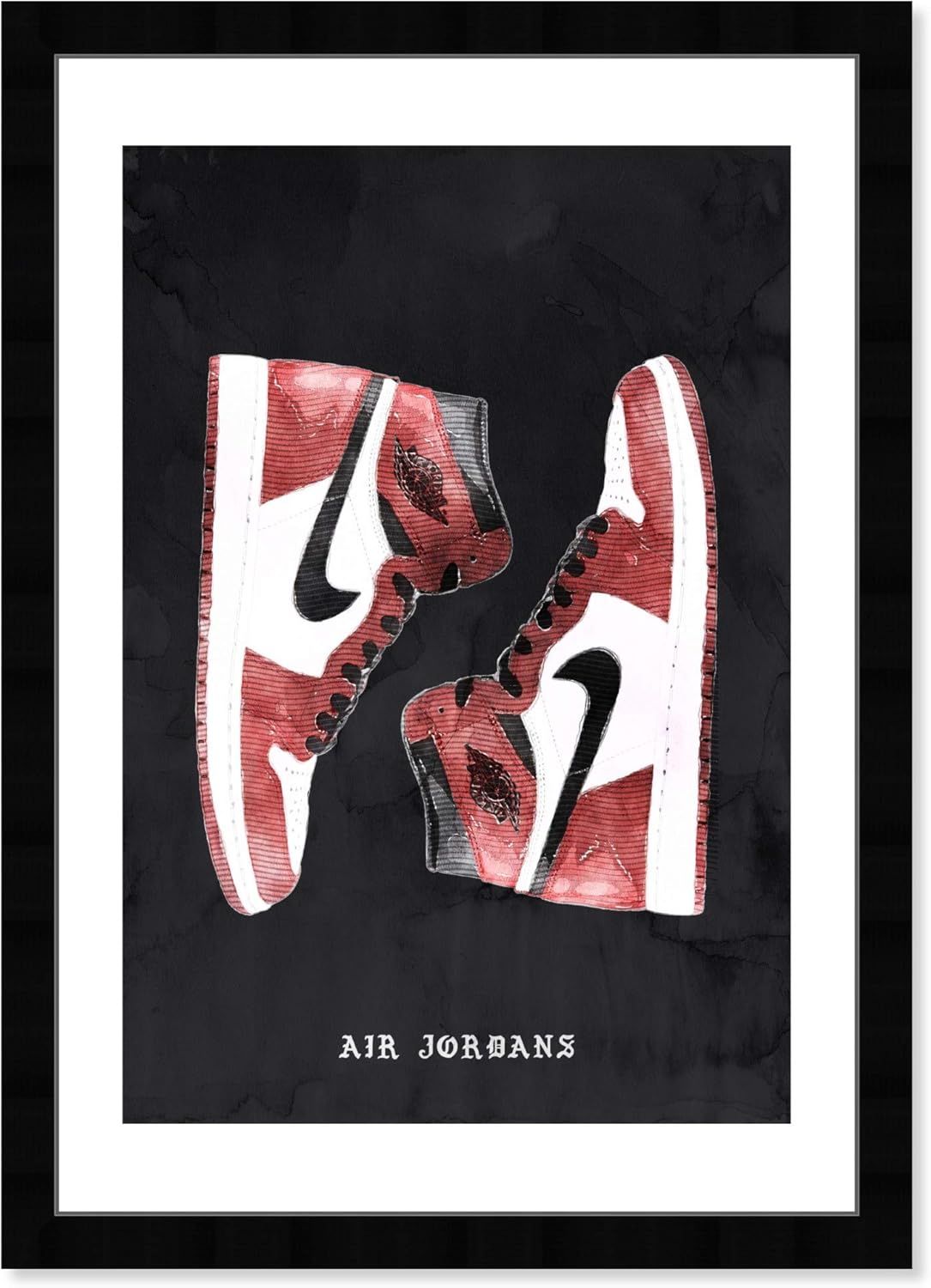 Red and Black Air Jordans Framed Wall Art Print