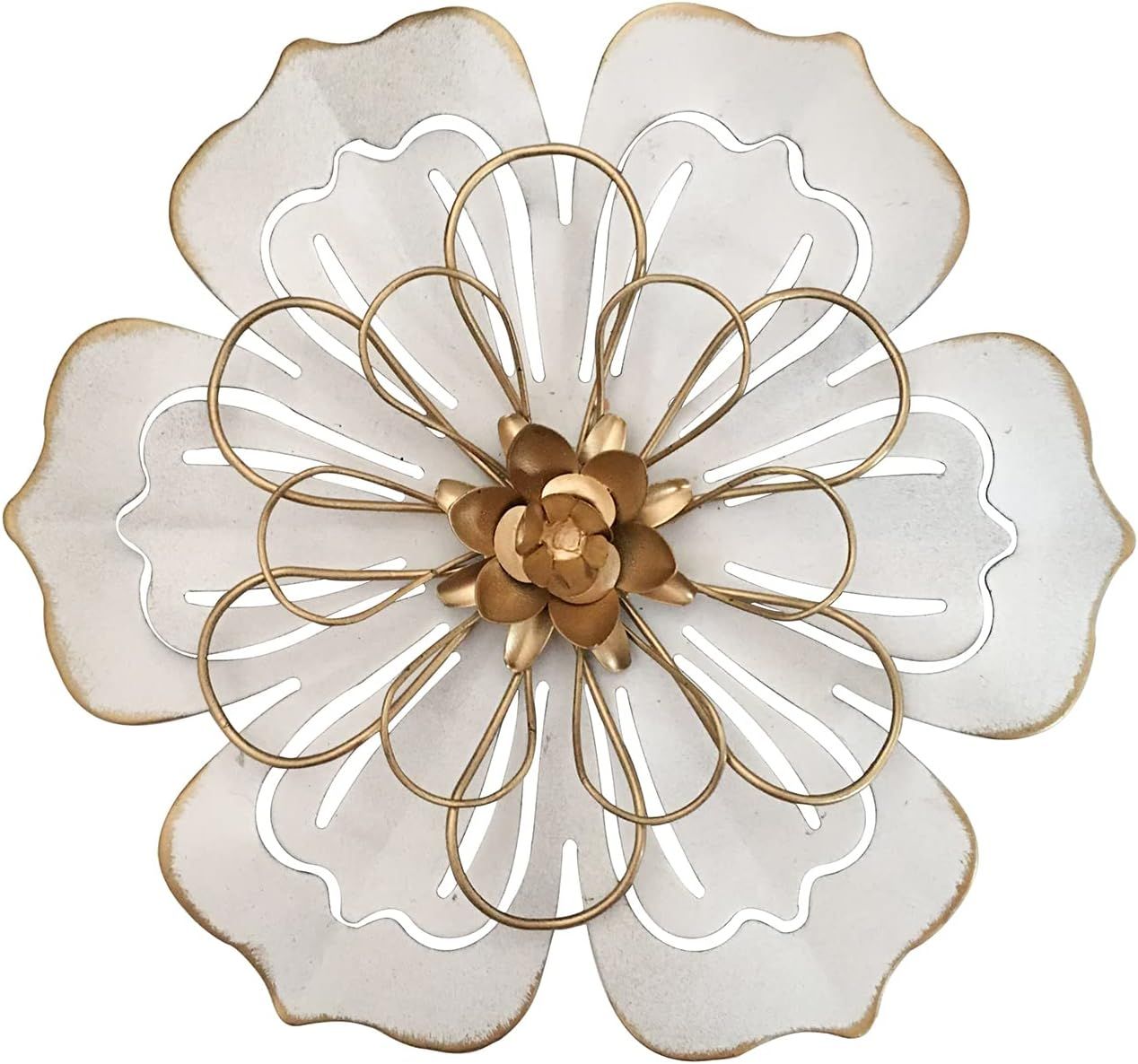 8.3" White and Gold Metal Flower Wall Sculpture