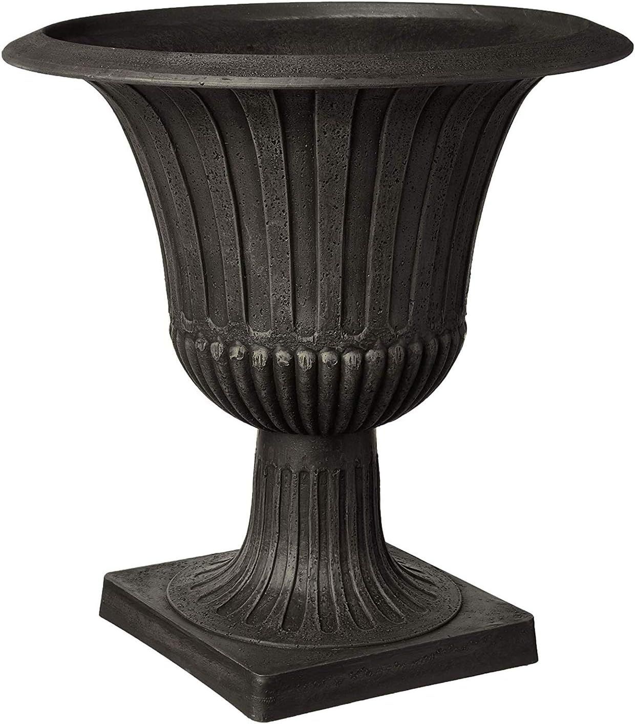 Black Recycled Plastic and Stone Urn Planter, 21 Inches