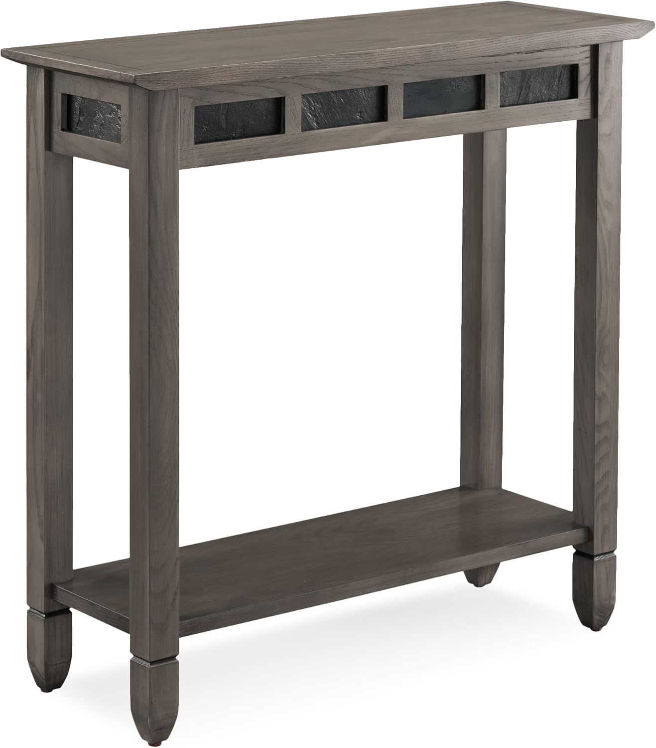 Smoke Gray Oak Console Table with Slate Tile and Shelf