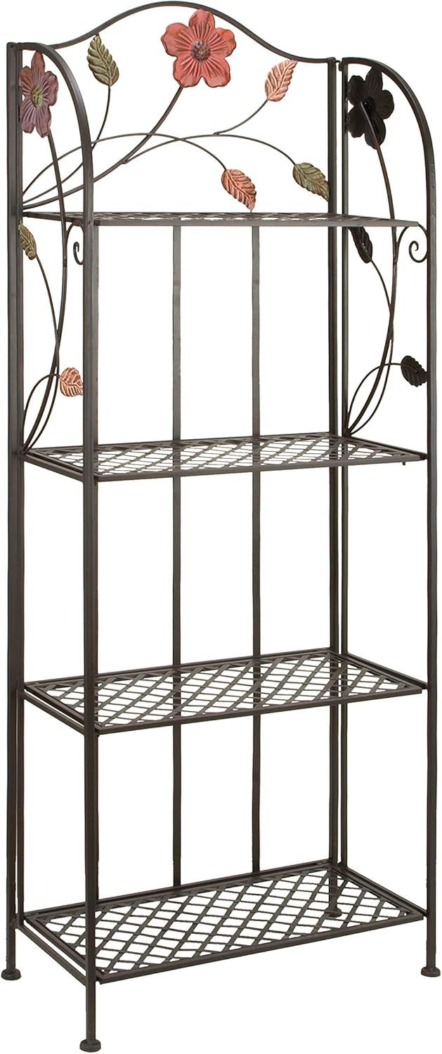 Black Metal Floral Four-Tier Foldable Baker's Rack