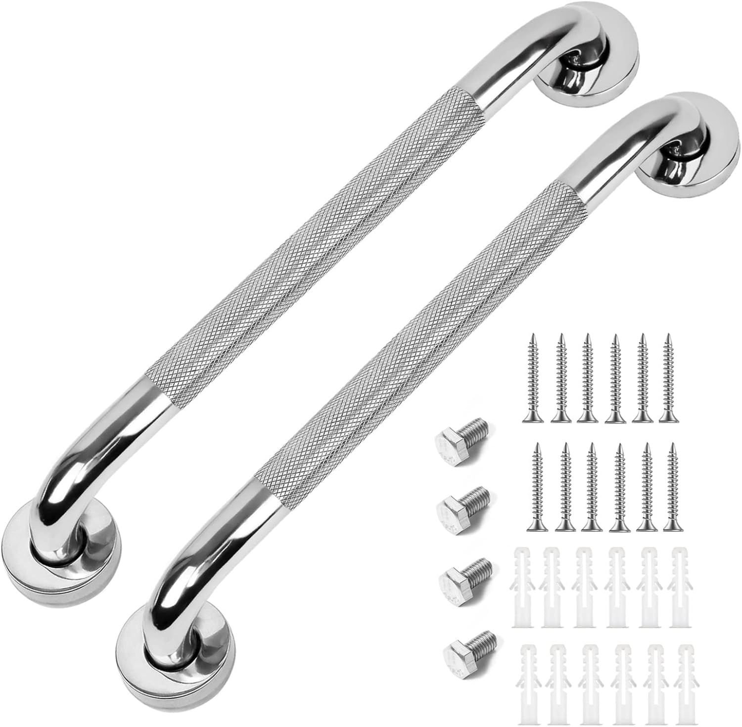 16-Inch Polished Stainless Steel Anti-Slip Bathroom Grab Bars