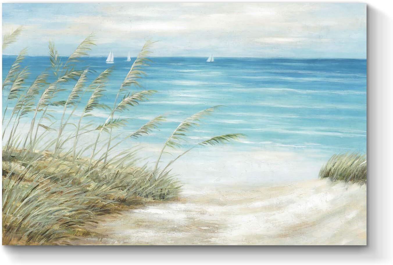 Coastal Seascape Hand-Painted Canvas Wall Art 36" x 24"