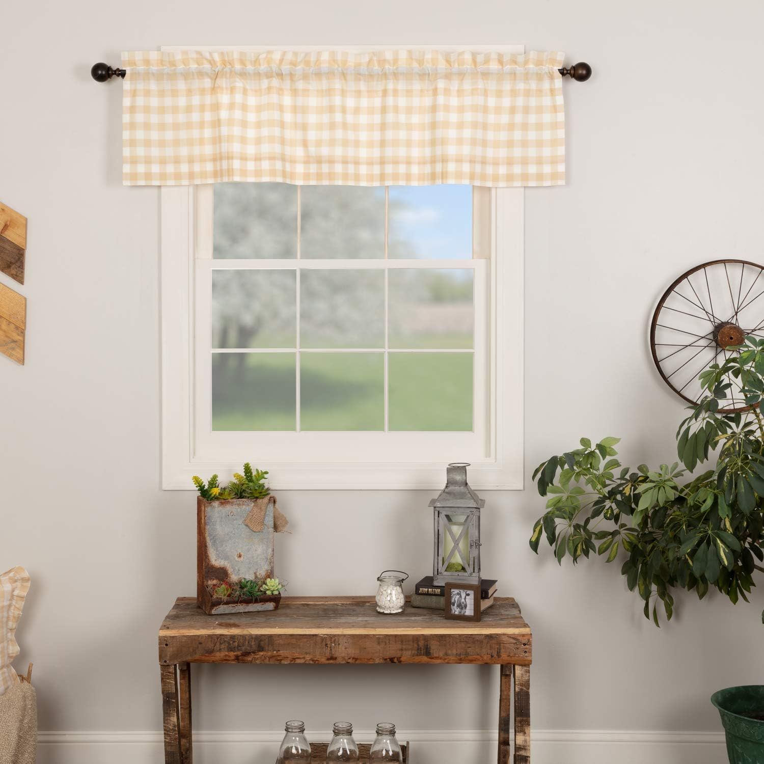 Annie Buffalo Check Tan and White Cotton Rod Pocket Valance, 16x60
