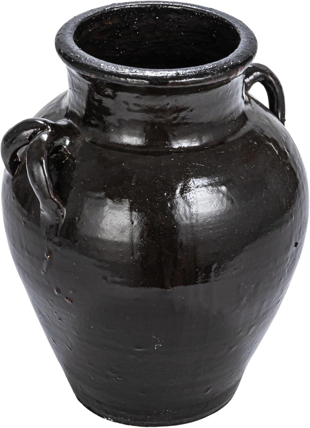 Distressed Dark Brown Clay Decorative Jar Vase