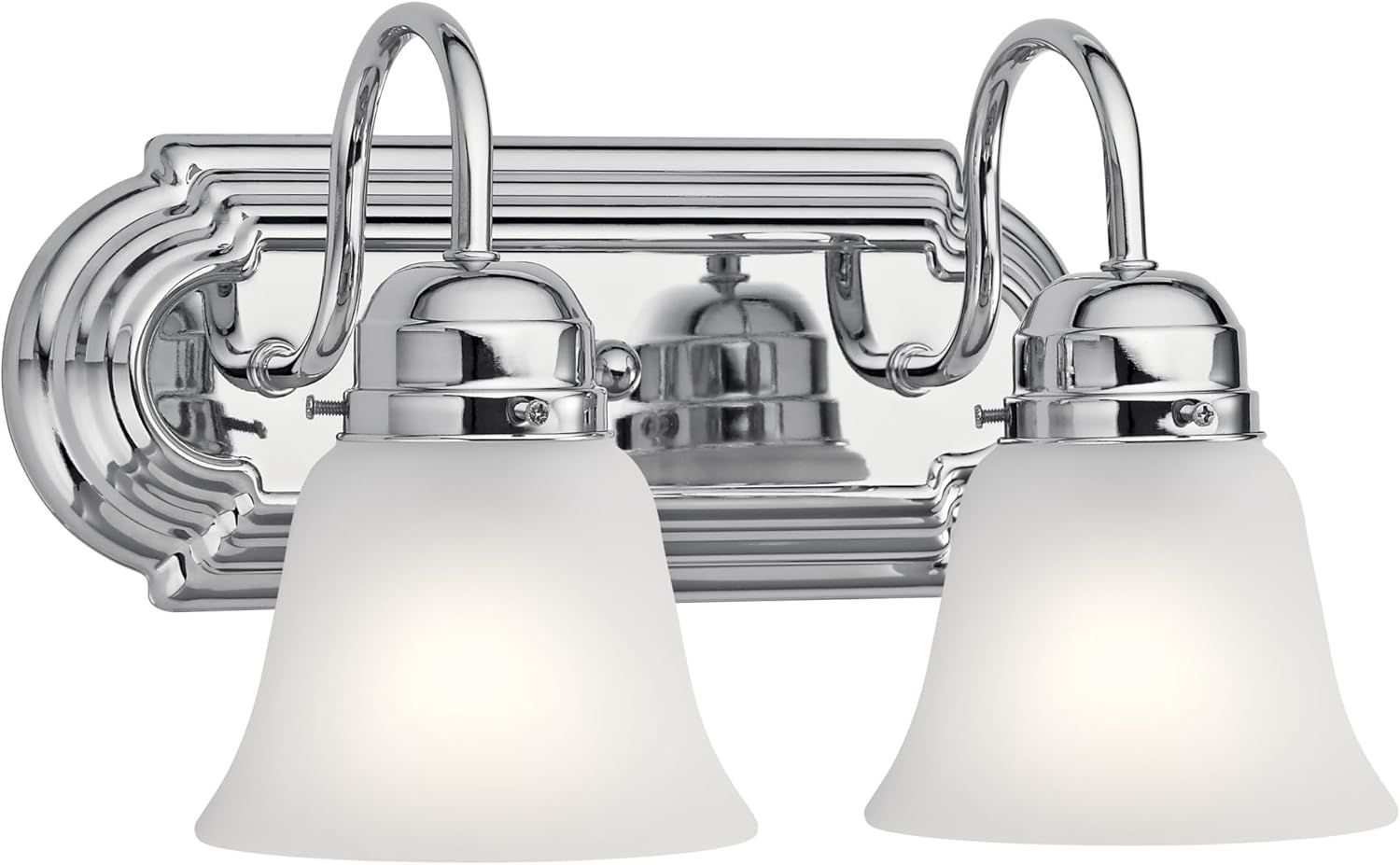 Chrome Curved Wall Mount Bathroom Vanity Light with Frosted Glass Bell Shades