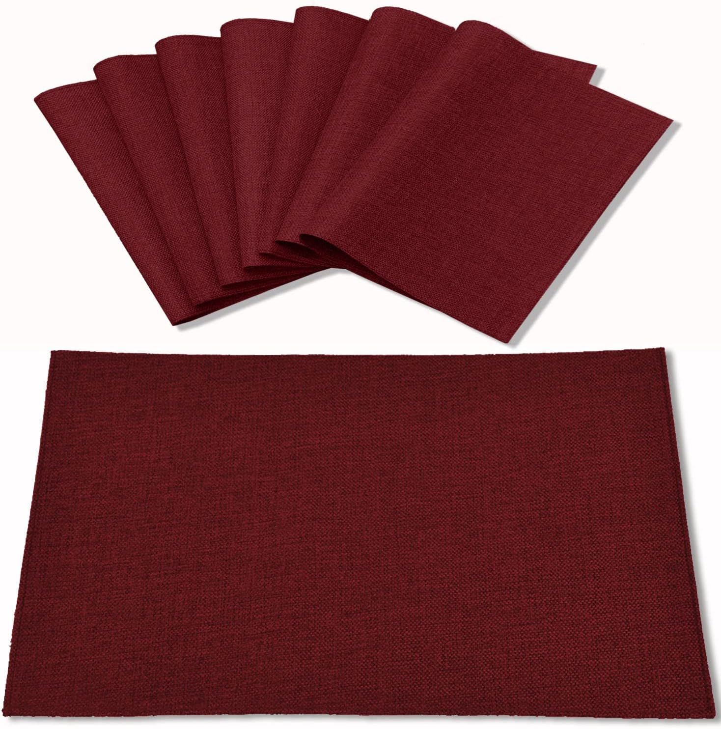 Burgundy Rectangular Linen-Style Fabric Placemats Set of 8