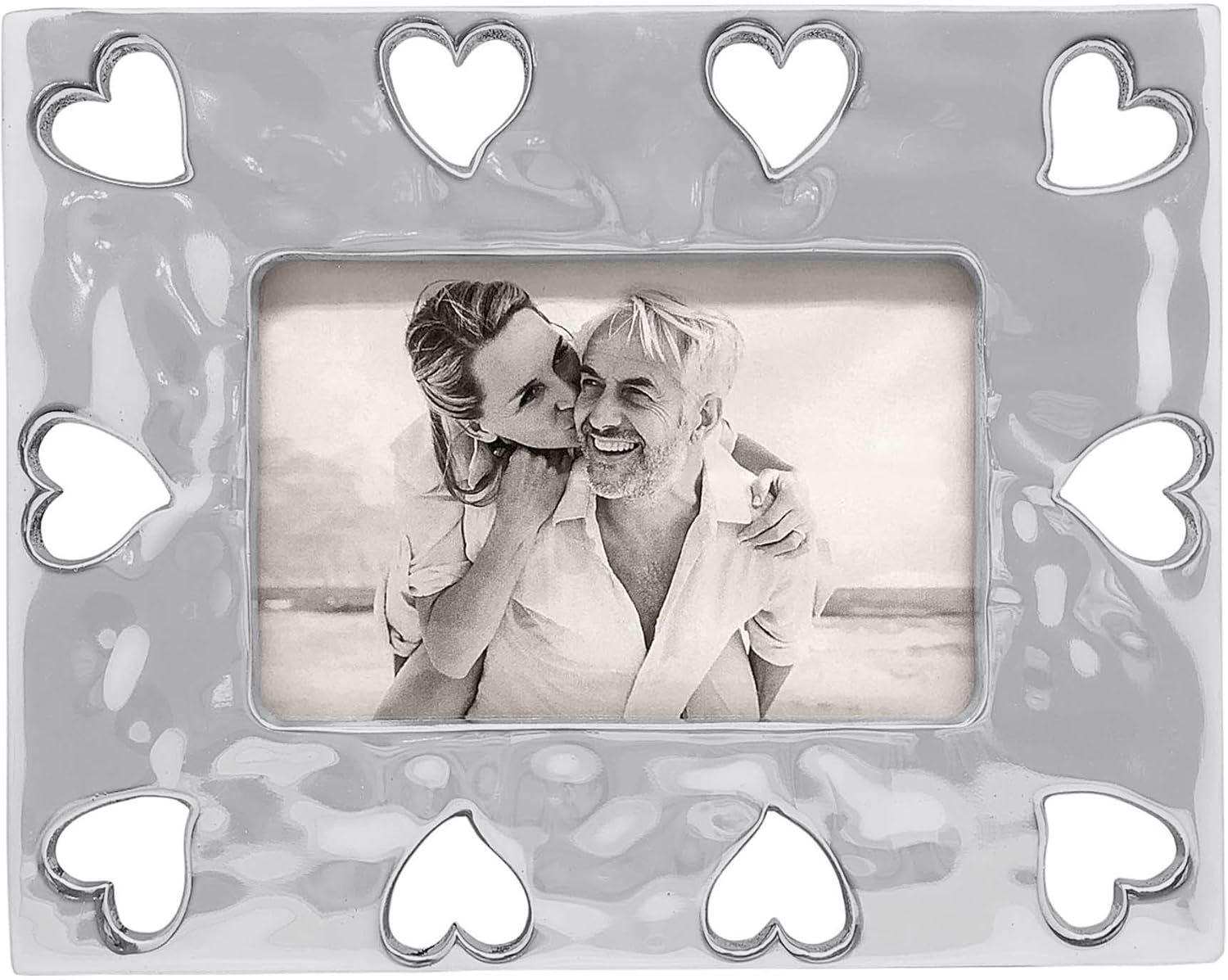 Silver Embossed Heart Border Metal Picture Frame