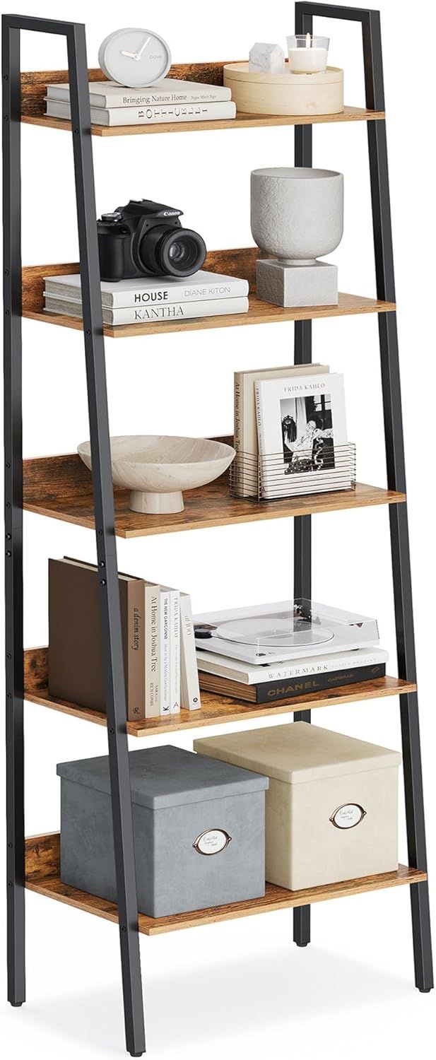 Camel Brown and Black 4-Tier Adjustable Ladder Bookshelf