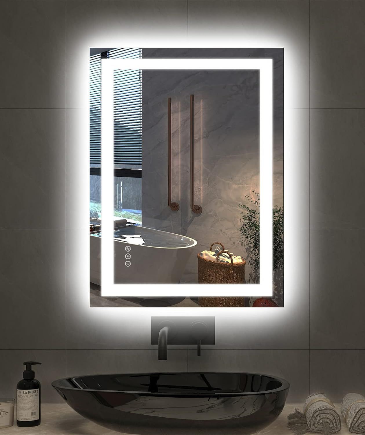 Amorho 24"x 32" Black Frame LED Bathroom Mirror with Anti-Fog