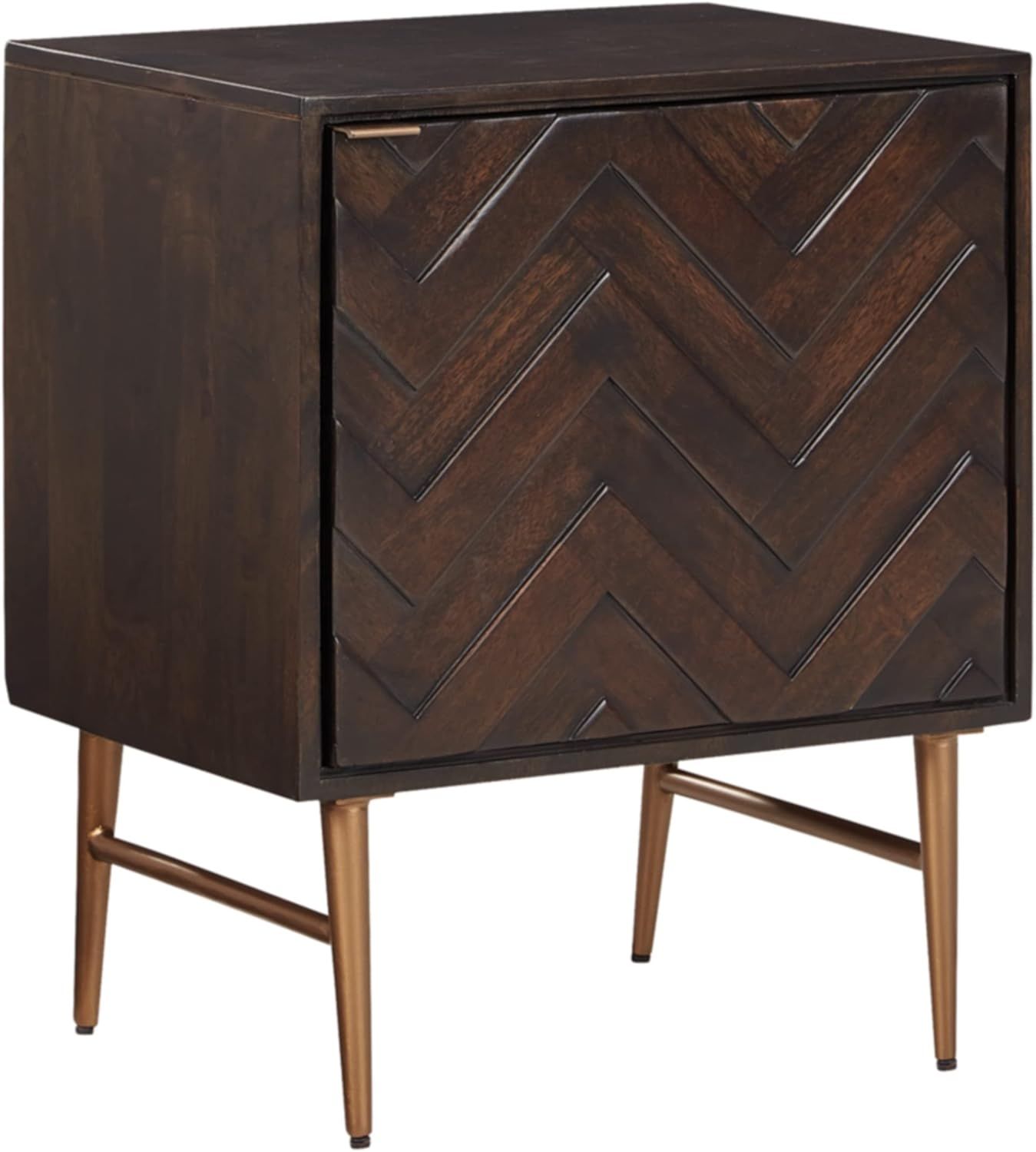 Dark Brown Chevron Pattern Mid-Century Modern Accent Cabinet