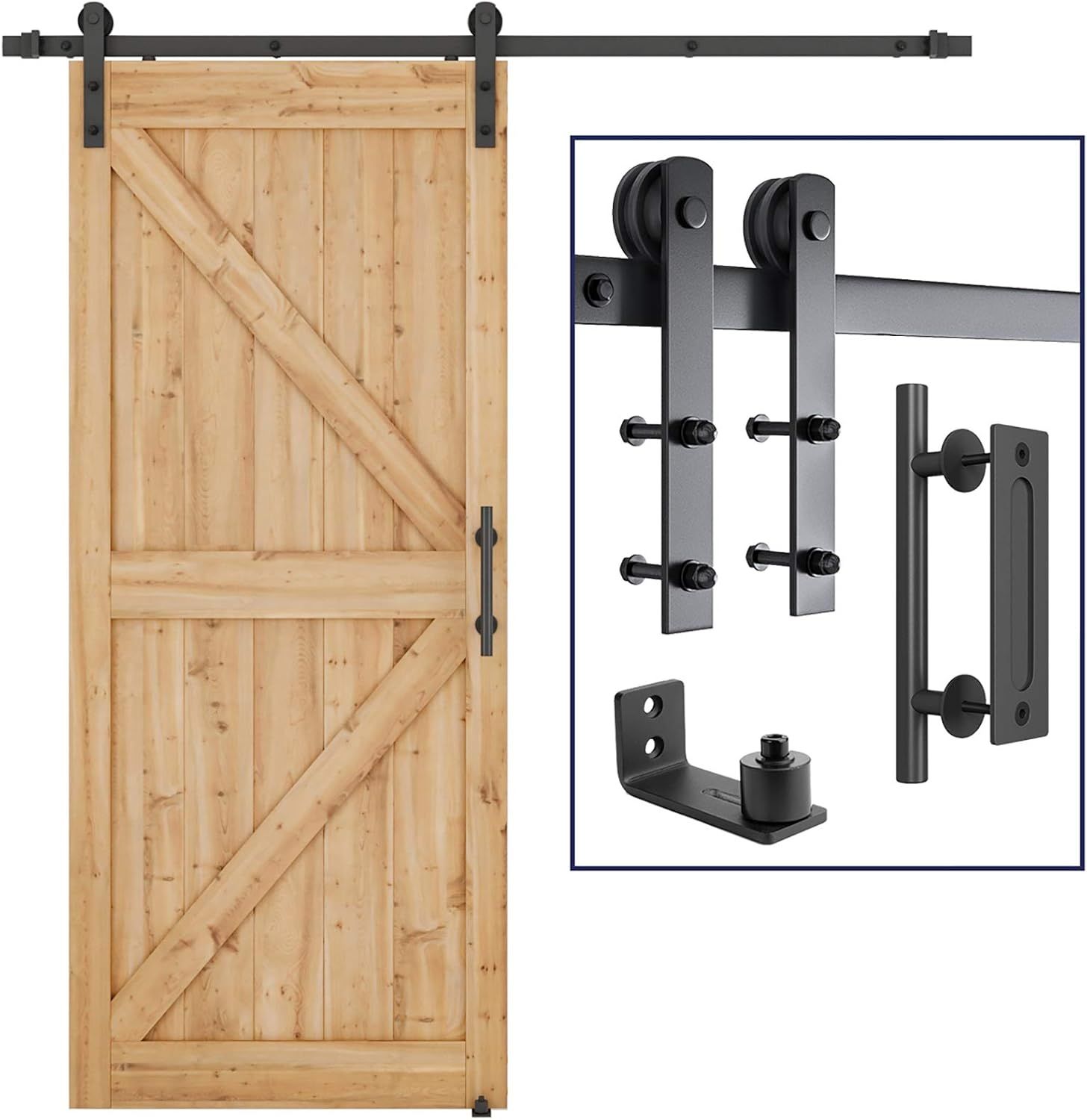 Black Heavy Duty Sliding Barn Door Hardware Kit with Handle