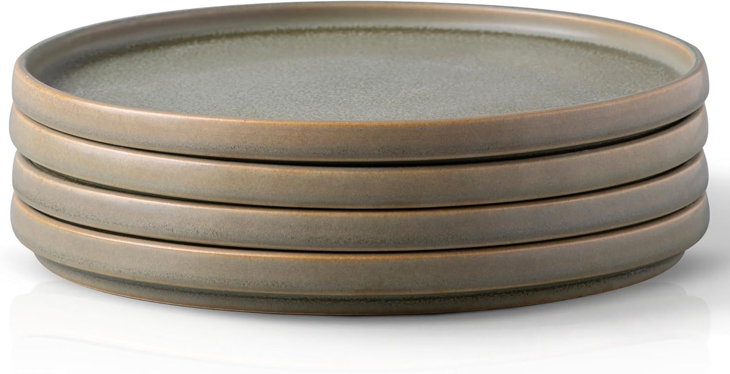 Matte Army Green Ceramic Dinner Plates Set of 4