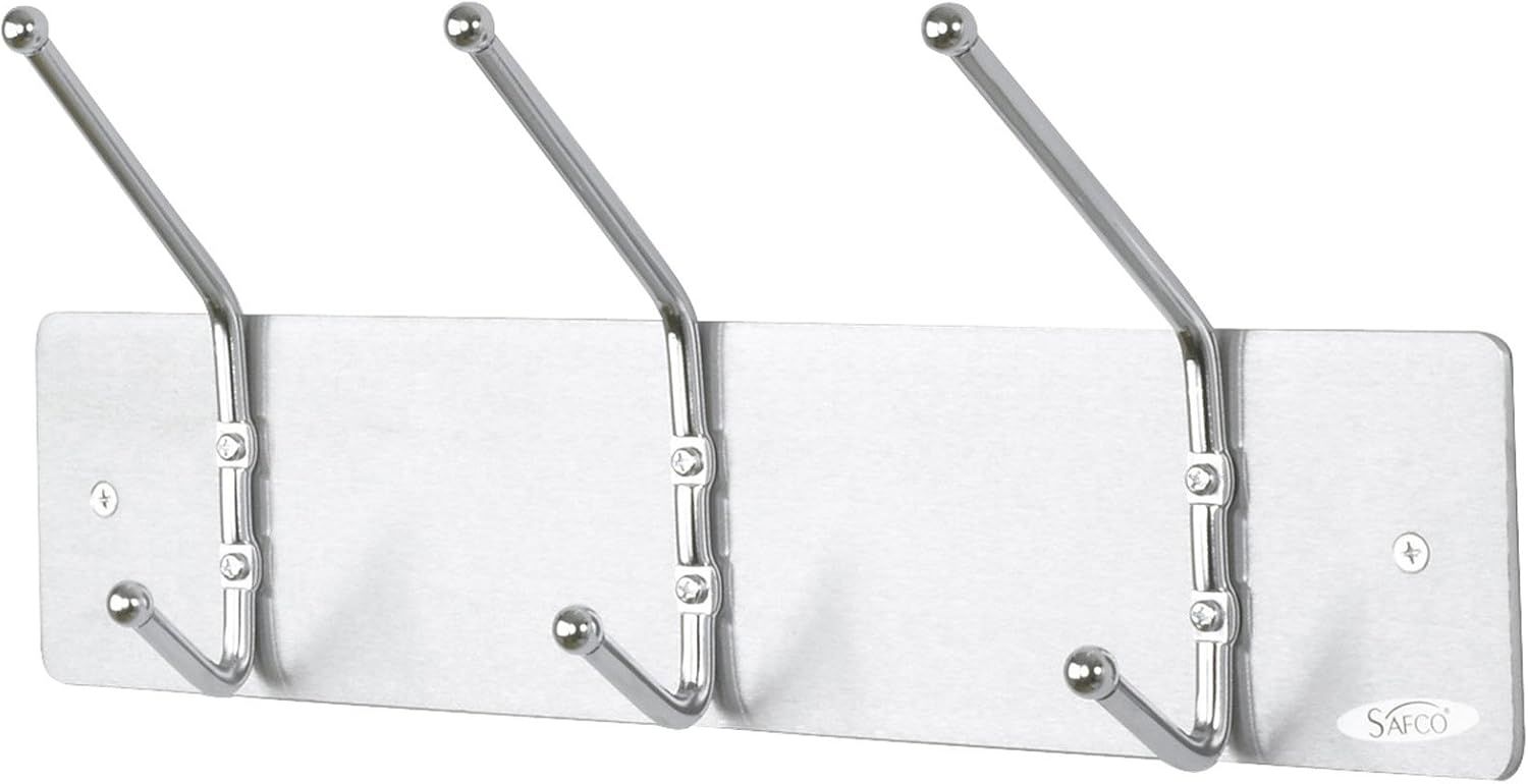 Satin Aluminum and Chrome 3-Hook Wall Rack