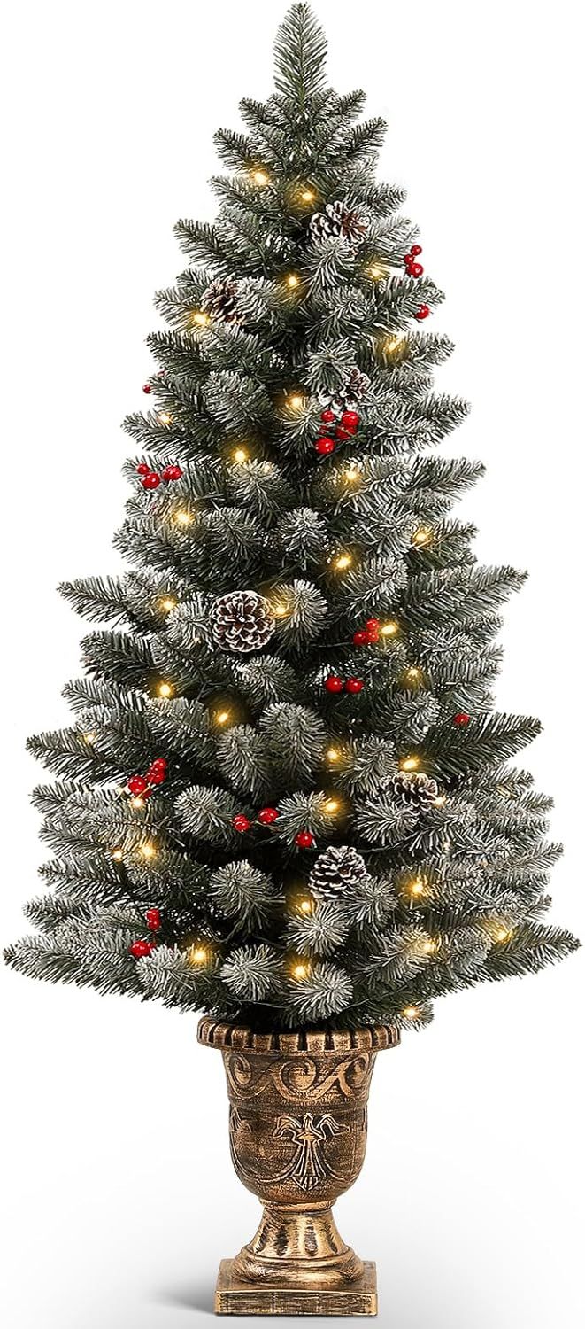 4ft Pre-Lit Artificial Christmas Tree with Gold Pot Base