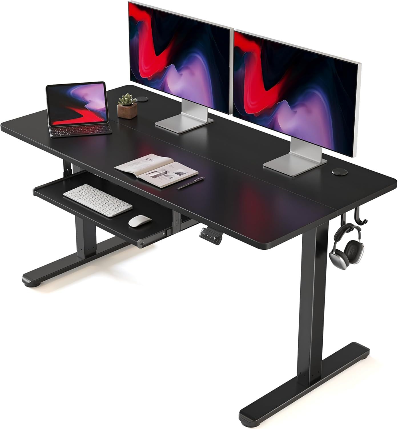 Black Adjustable Height Standing Desk with Keyboard Tray