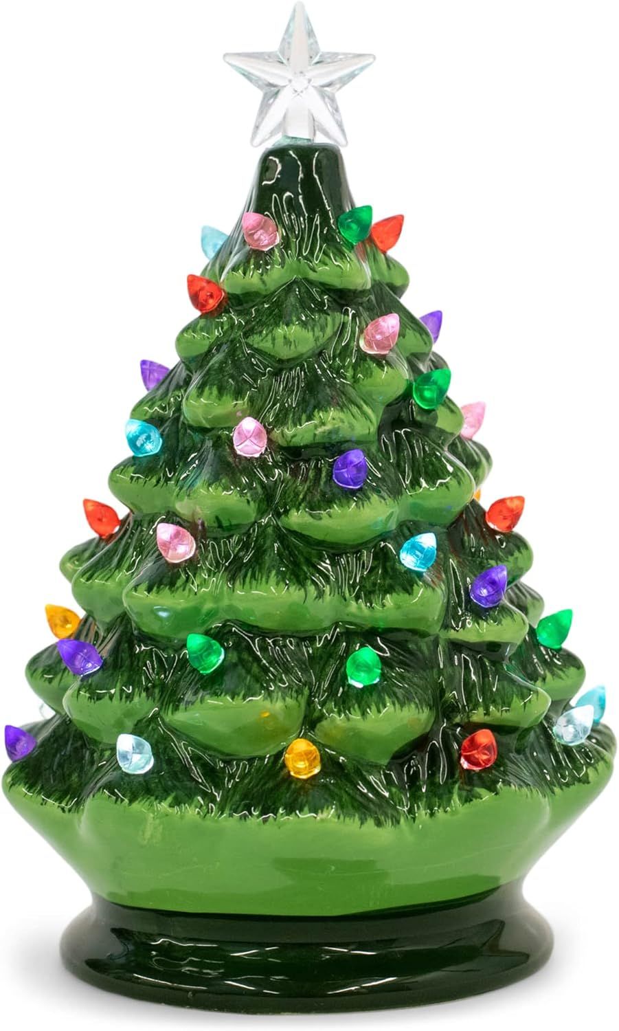 Nostalgic Ceramic Christmas Tree with Multicolored Lights, 8 Inch