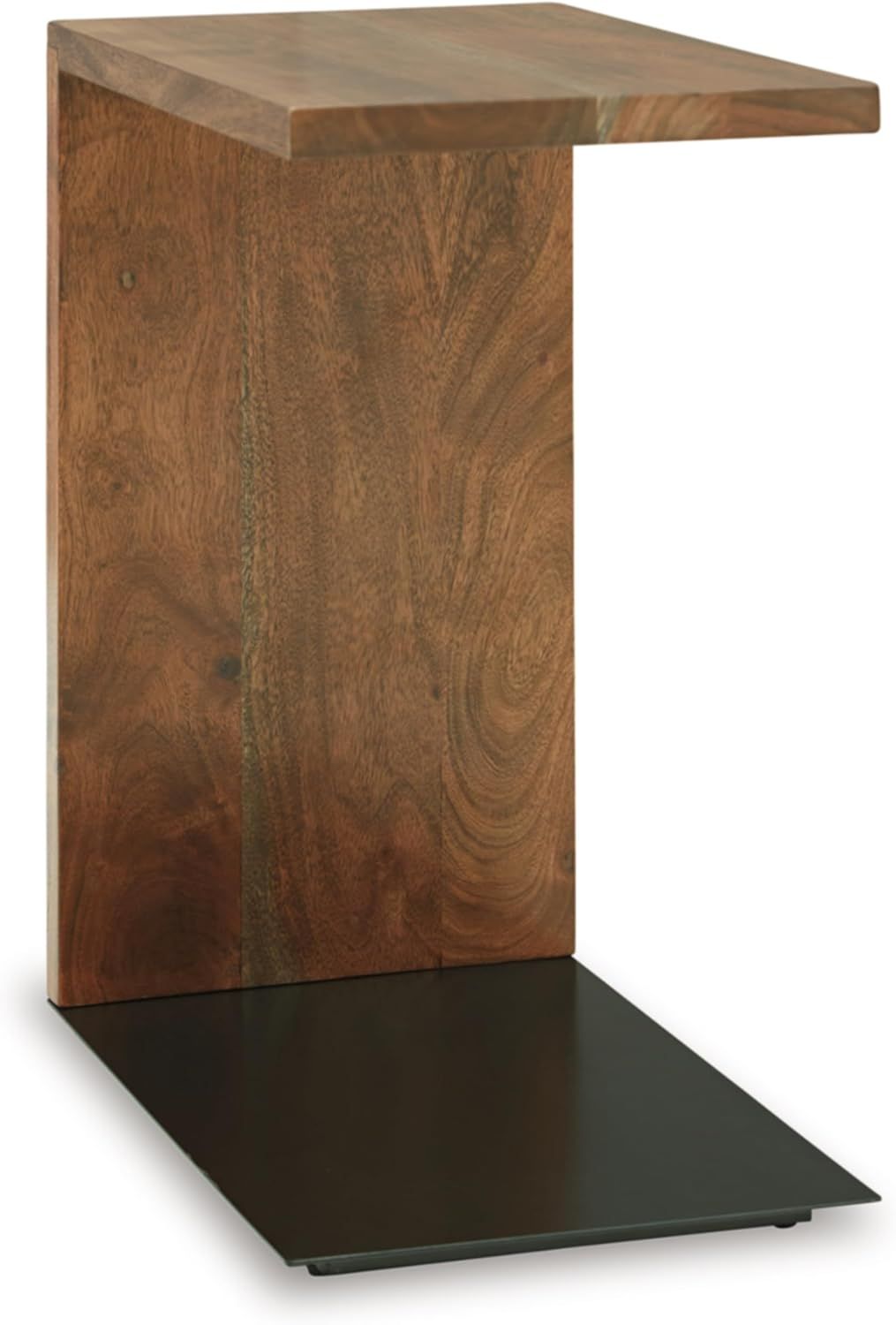 Rectangular Brown Wood and Metal C-Shaped Accent Table