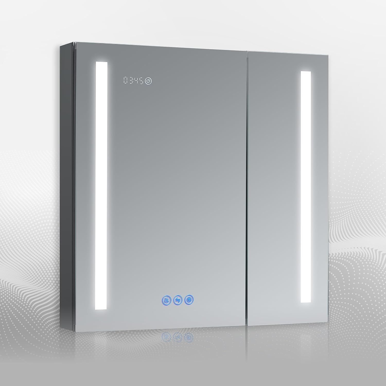 Aura 30x30 Silver Aluminum LED Medicine Cabinet with Dual Swing Doors