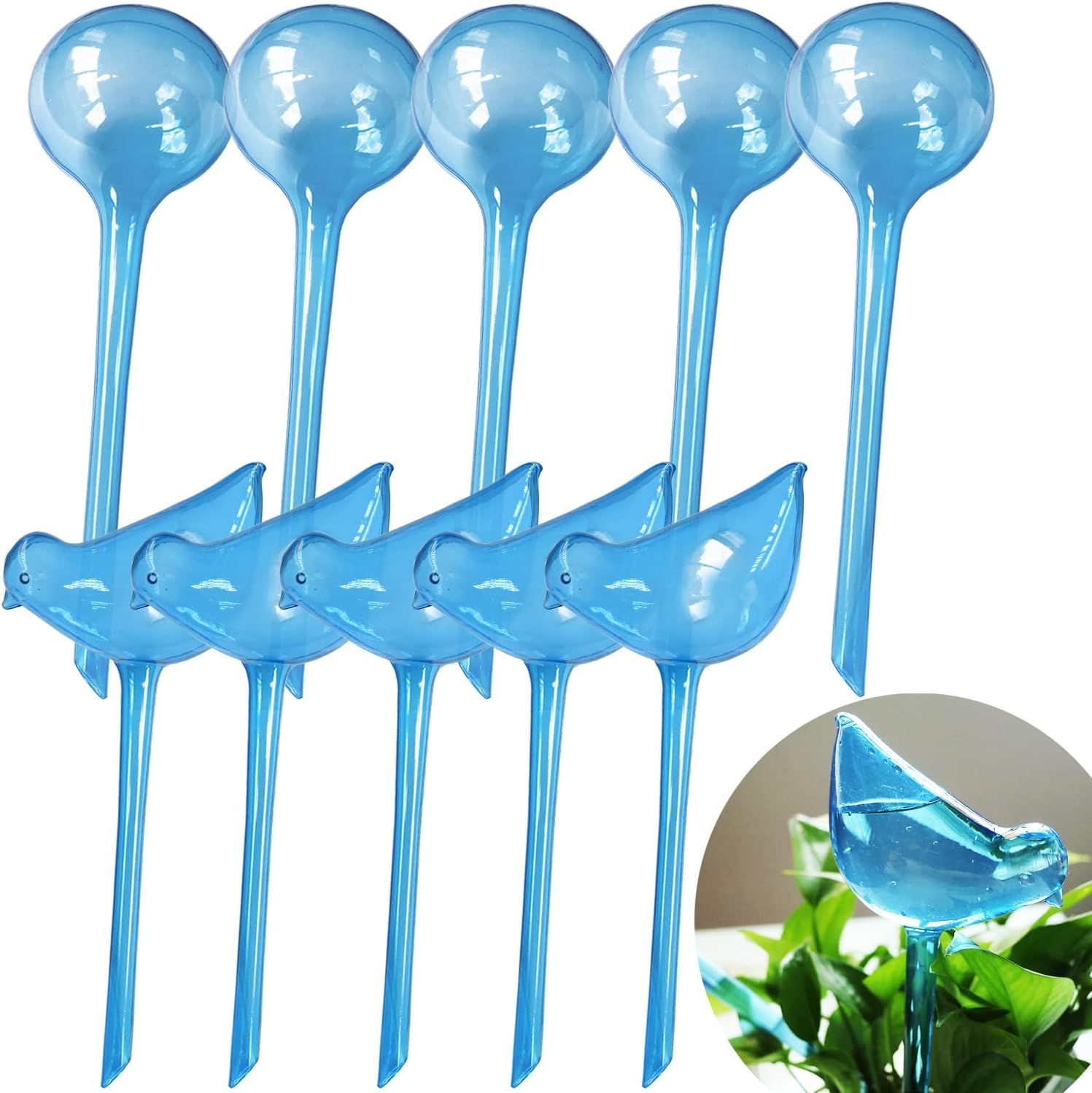 Blue Plastic Self-Watering Plant Globes, 10-Piece Set