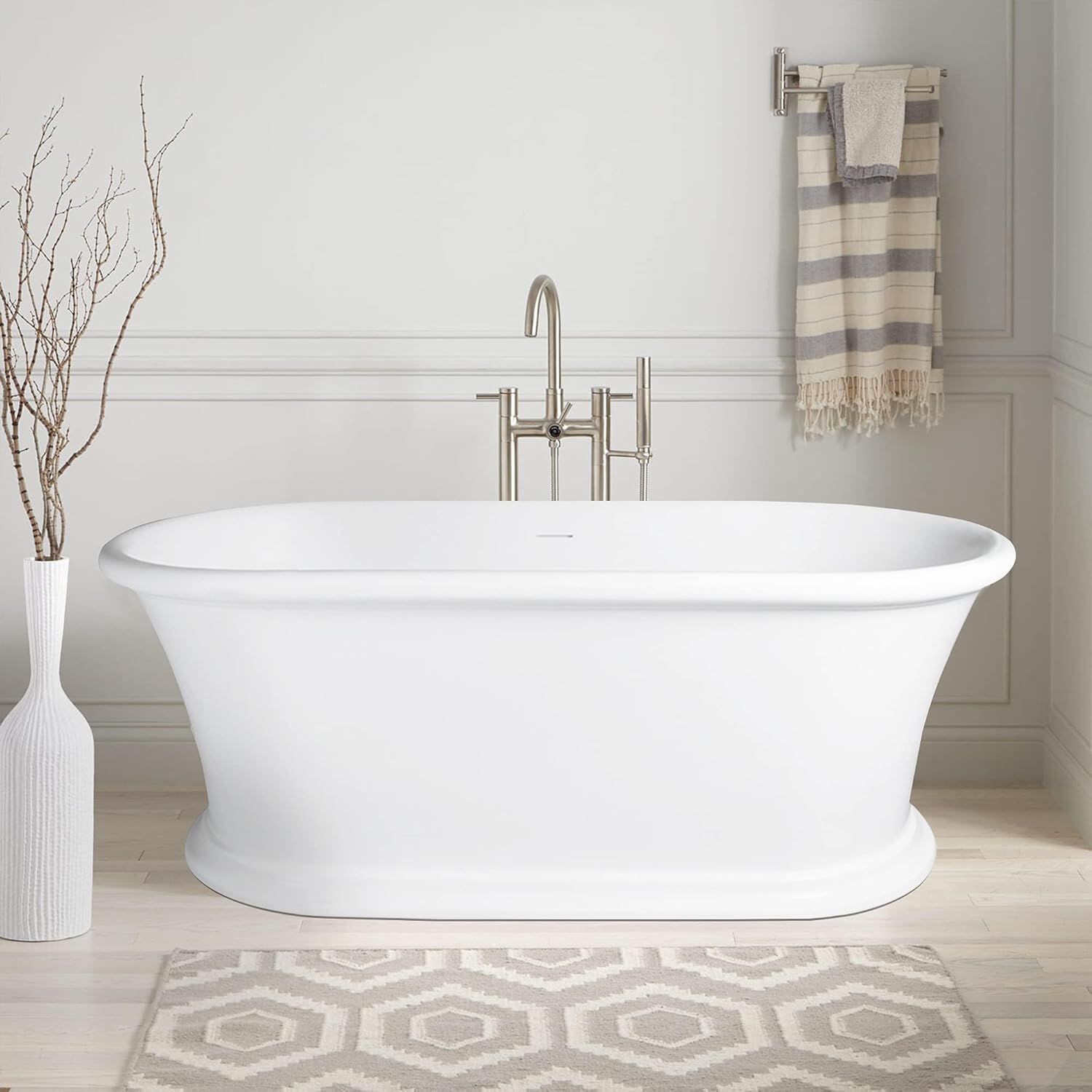 67'' White Acrylic Freestanding Oval Soaking Bathtub