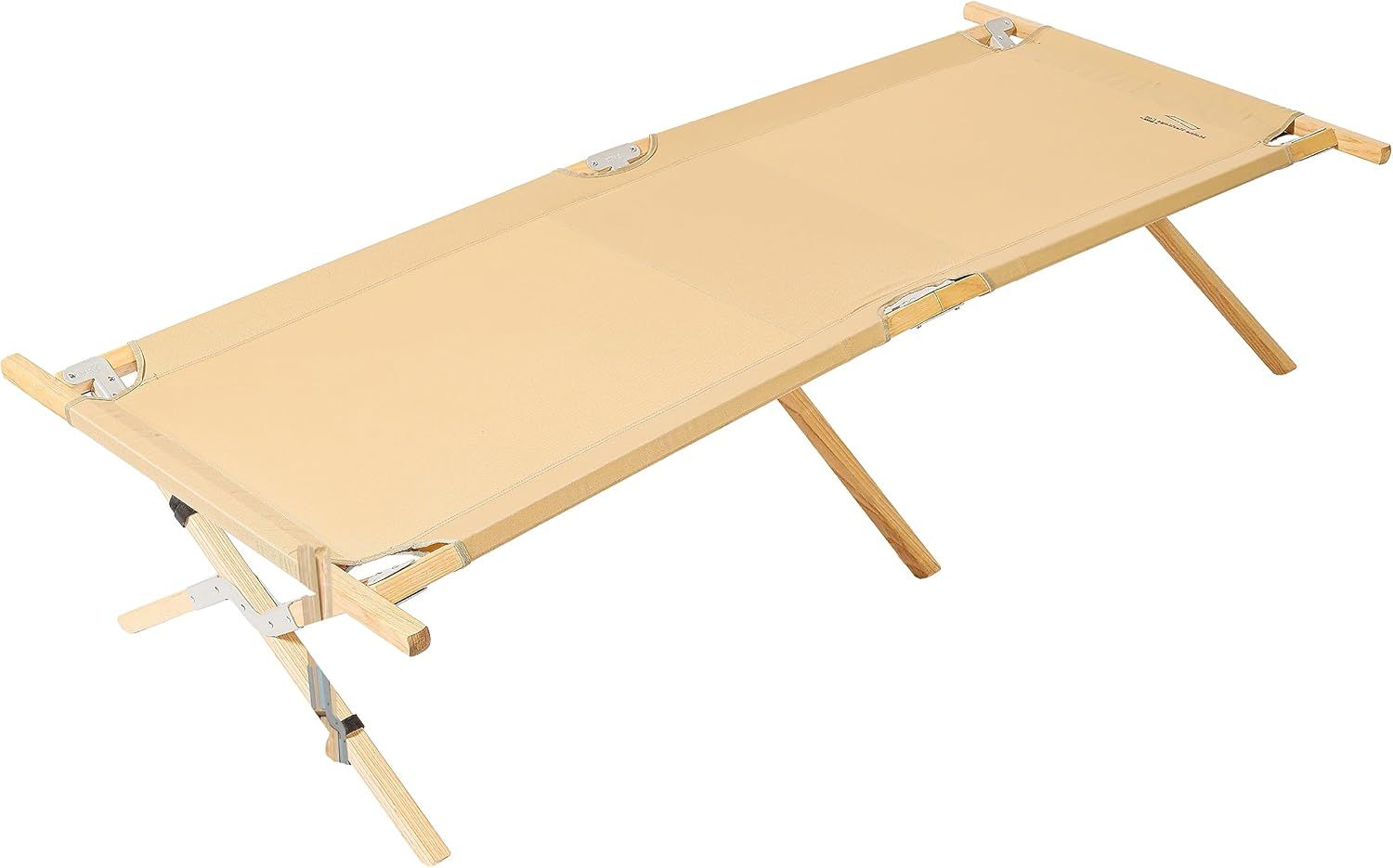 Beige Wooden Folding Camping Cot with Polyester Fabric