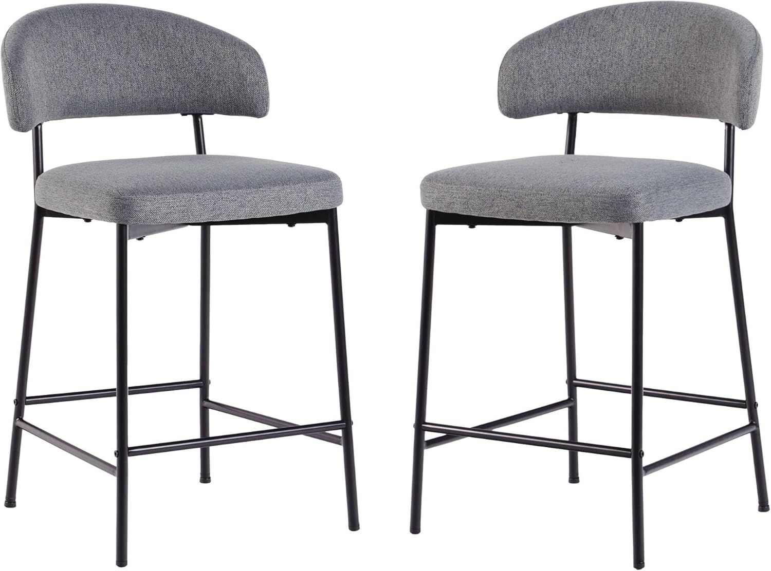 Charcoal Upholstered Adjustable Metal Counter Stools, Set of 2