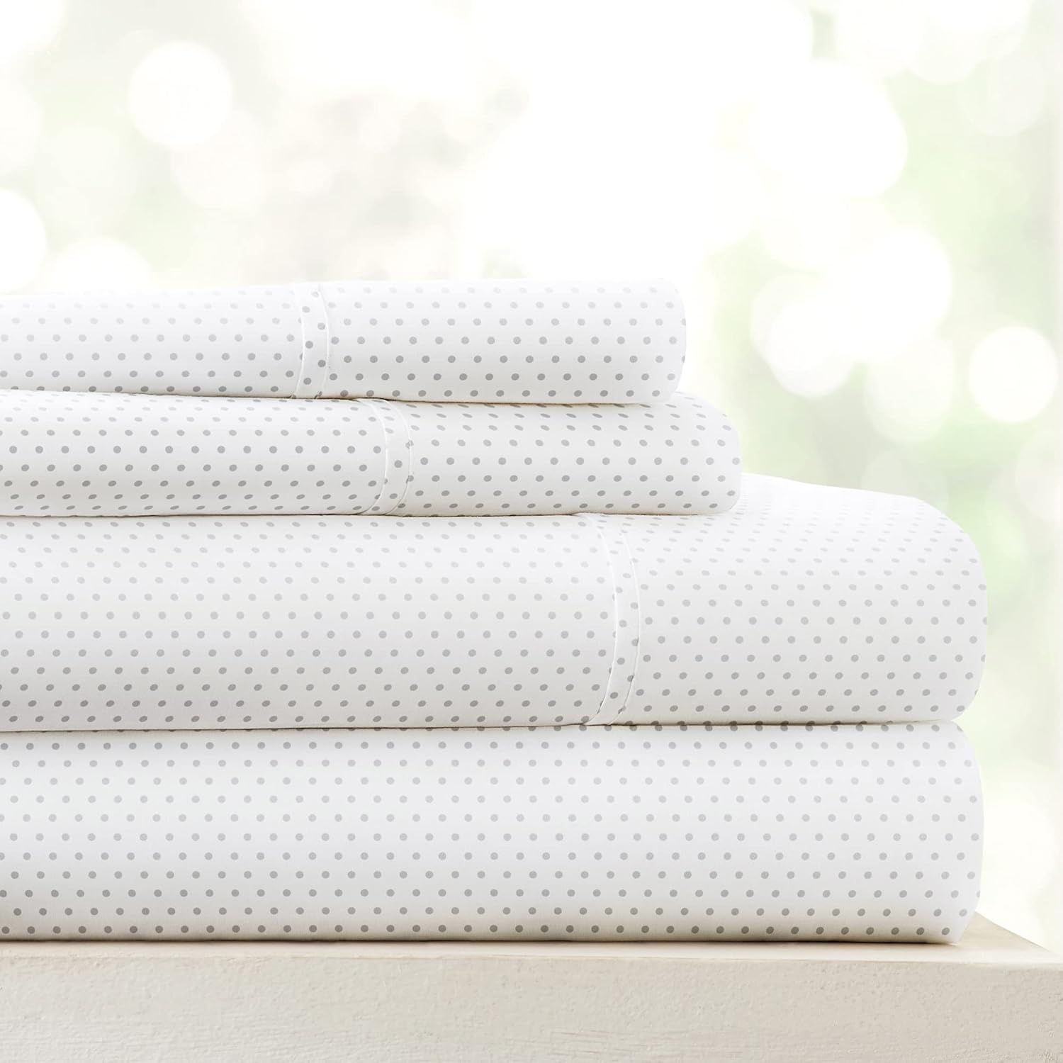 Light Gray Polka Dot Microfiber King Sheet Set with Deep Pockets