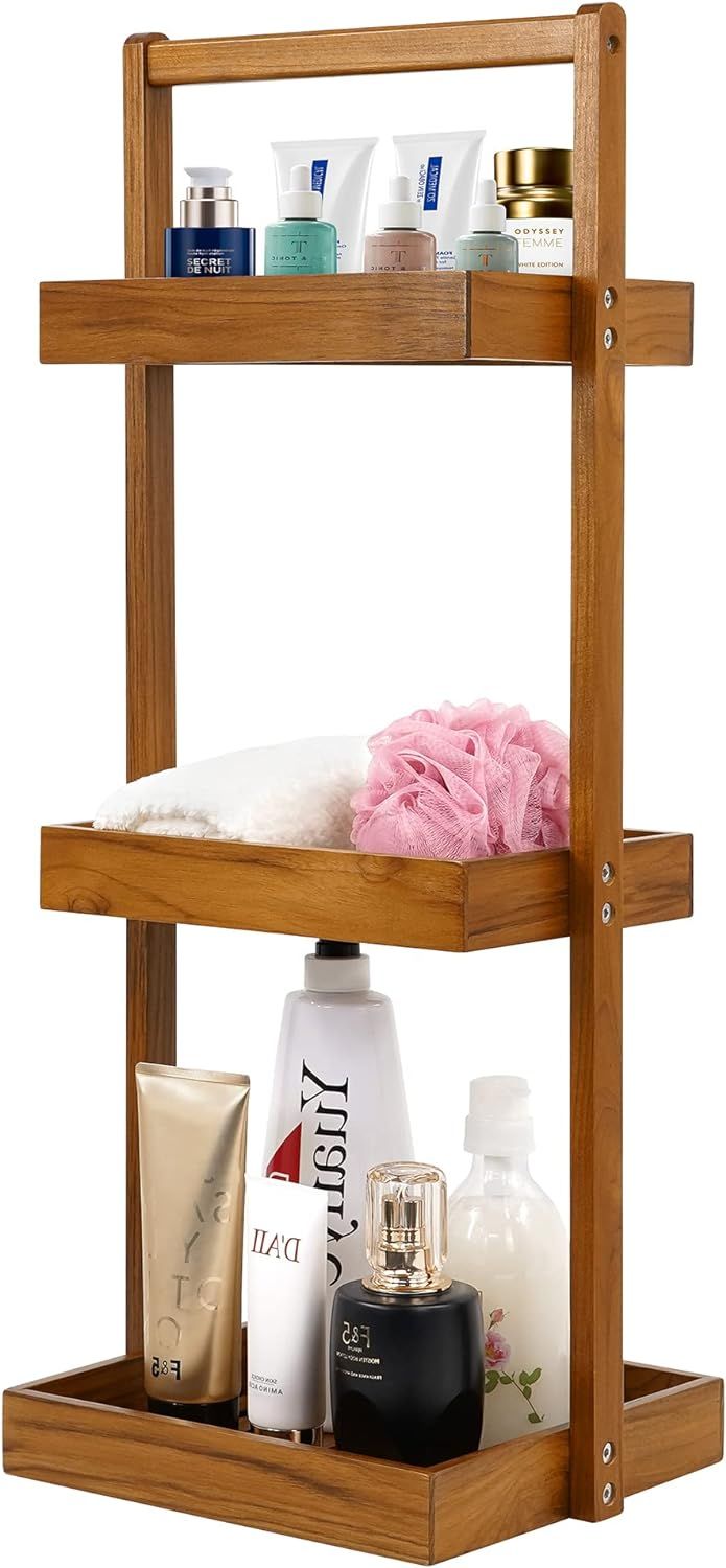 Teak Freestanding 3-Tier Shower Caddy Shelf