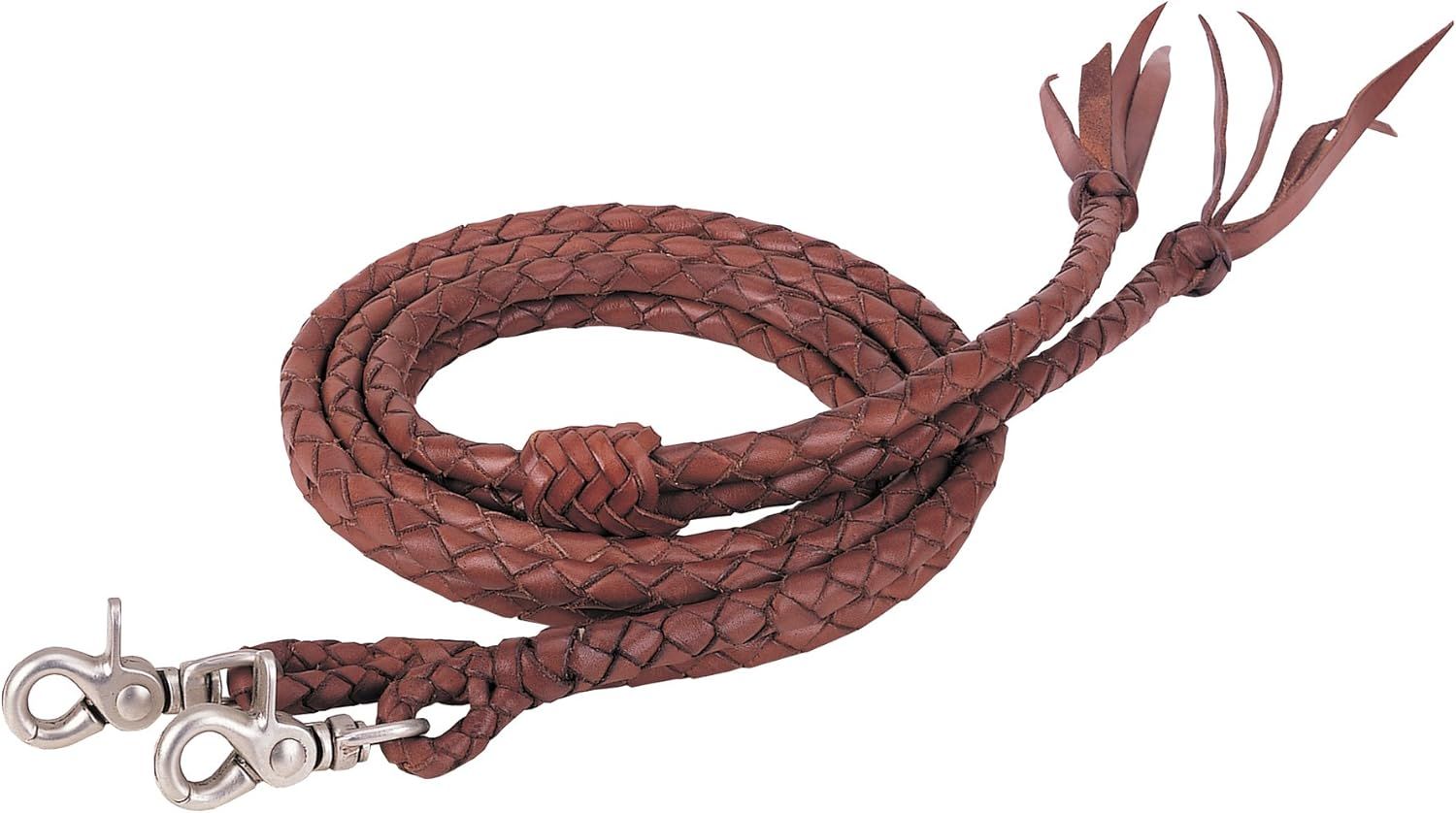 Brown Hand-Braided Latigo Leather Split Reins with Stainless Steel Snaps