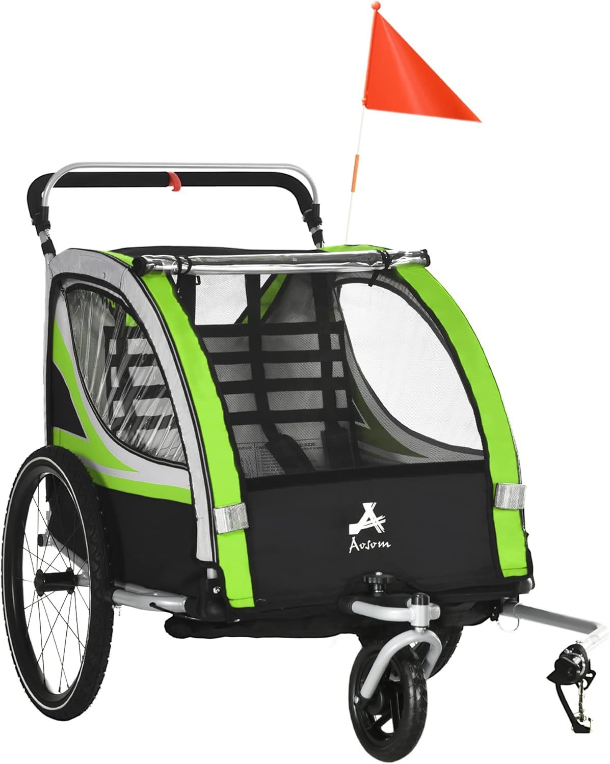 Green and Black 2-in-1 Child Bike Trailer Stroller