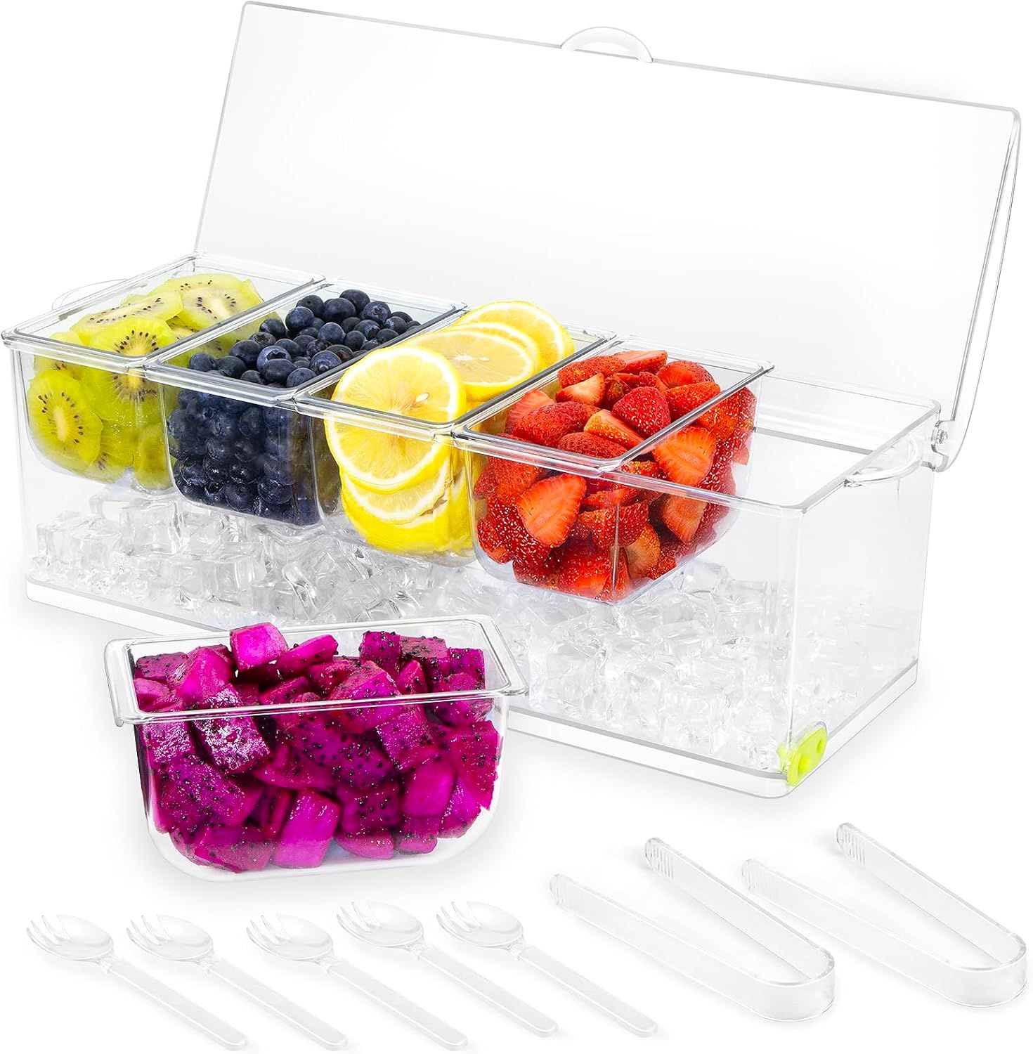 Clear Acrylic Ice Chilled Condiment Server with 5 Containers