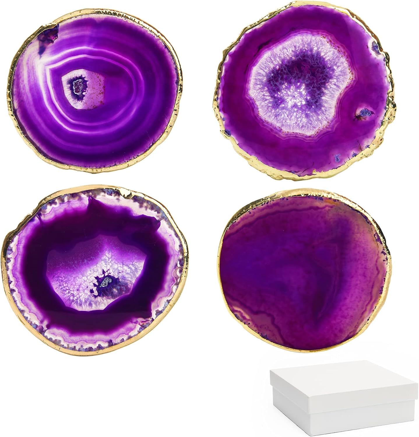 Purple Agate Coasters with Gold Edge, Set of 4