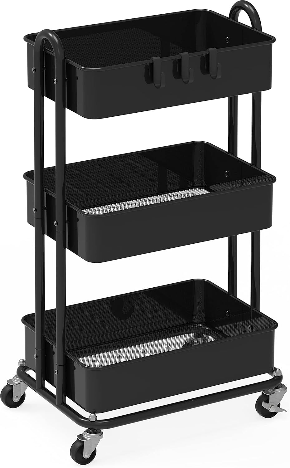 Black Heavy Duty 3-Tier Metal Utility Rolling Cart