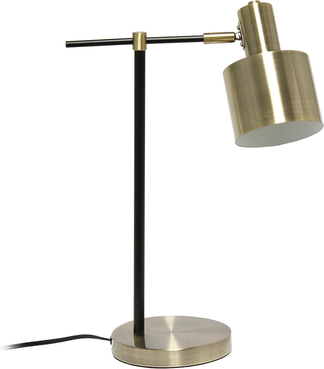 Antique Brass and Black Metal Table Lamp with Adjustable Shade