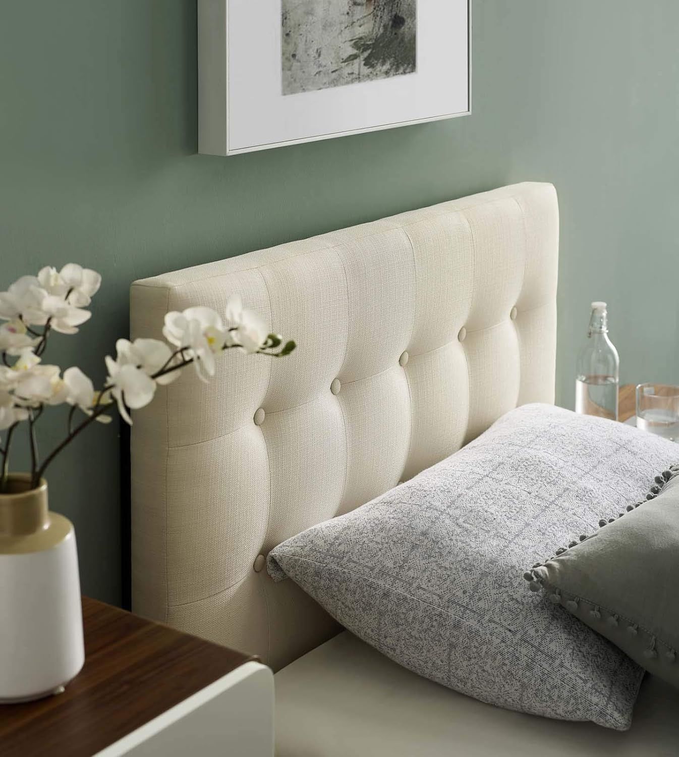 Ivory Twin Tufted Upholstered Fabric Headboard